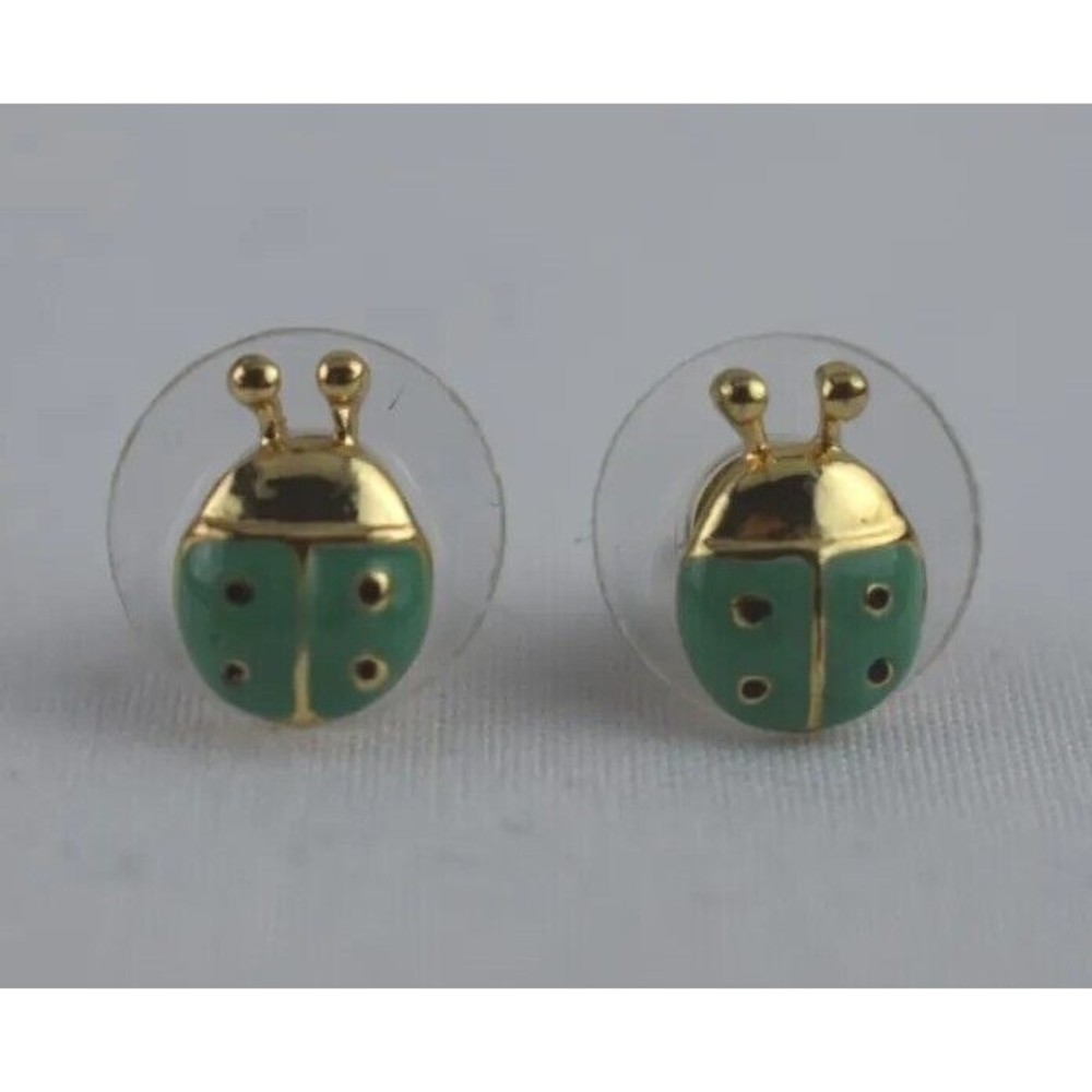 ❤️LC Lauren Conrad Green Gold Ladybug Stud Earrings